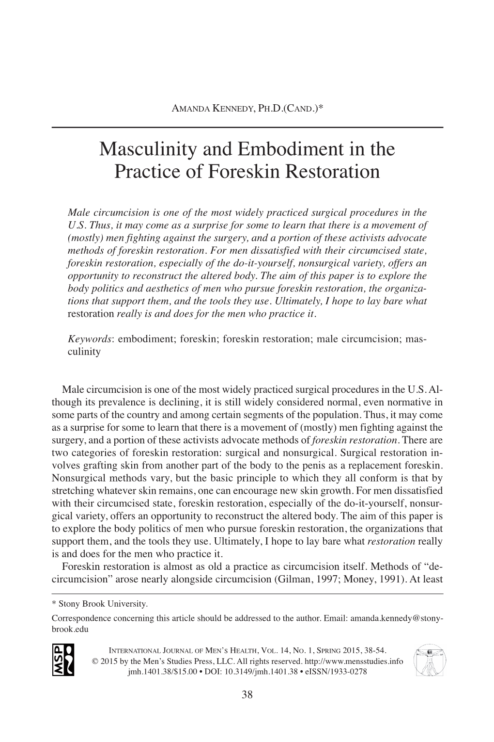 Masculinity and Embodiment in the Practice of Foreskin Restoration