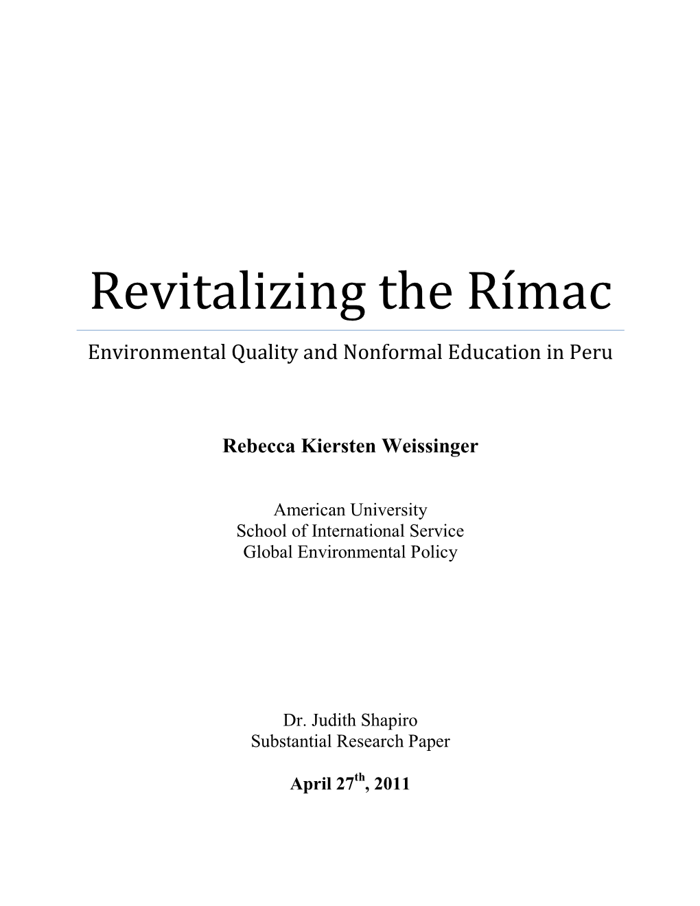 Revitalizing the Rímac Environmental Quality and Nonformal Education in Peru