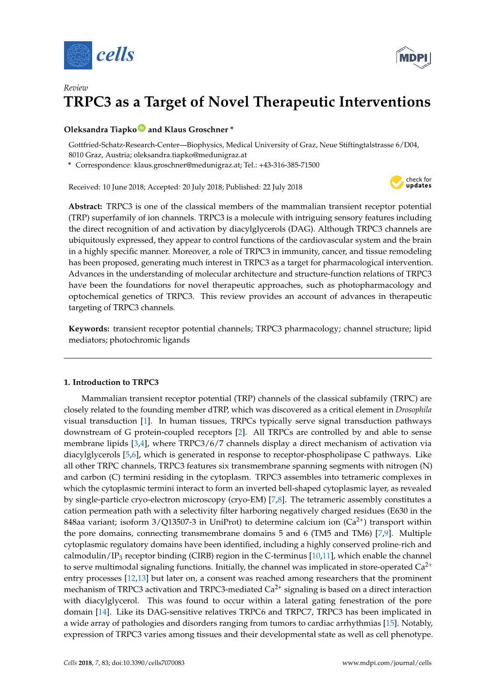 TRPC3 As a Target of Novel Therapeutic Interventions