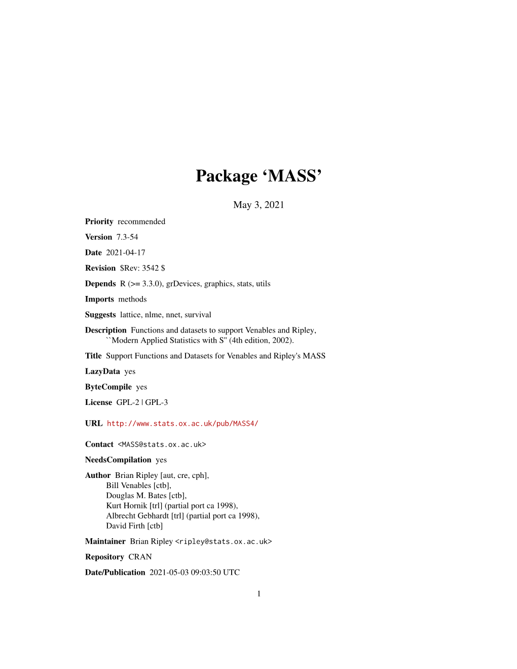 Package 'MASS'