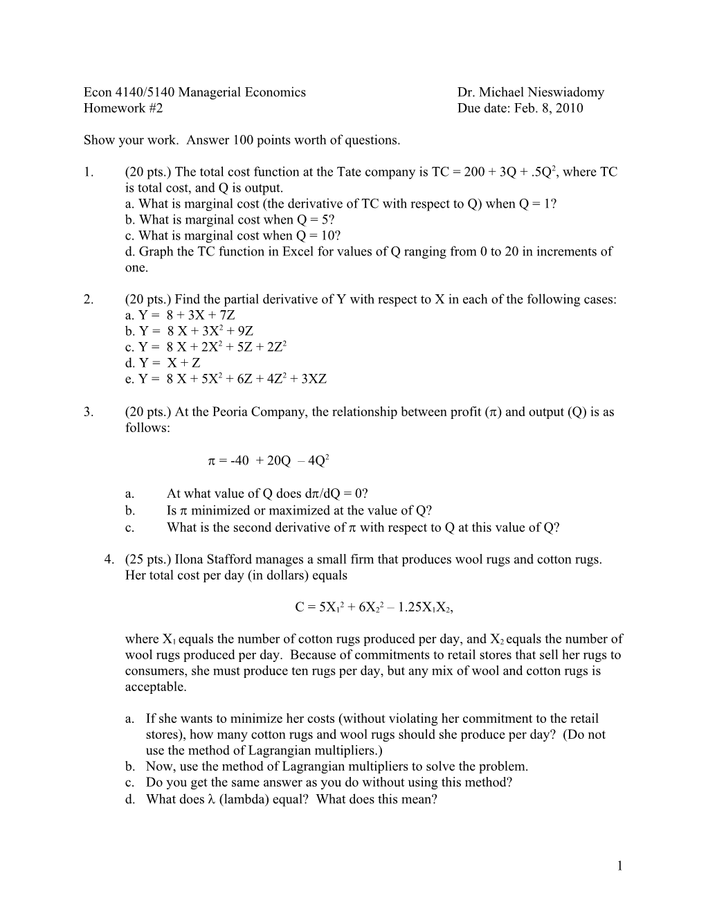 Econ 4140/5140 Managerial Economics