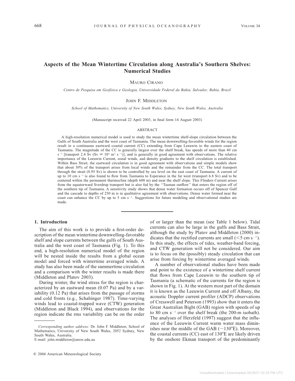 Aspects of the Mean Wintertime Circulation Along Australia's Southern Shelves: Numerical Studies