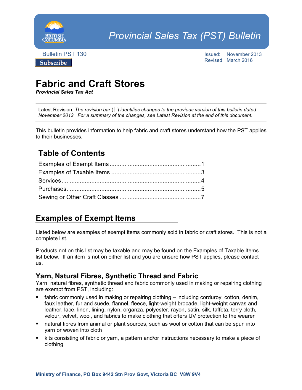 Bulletin PST 130, Fabric and Craft Stores