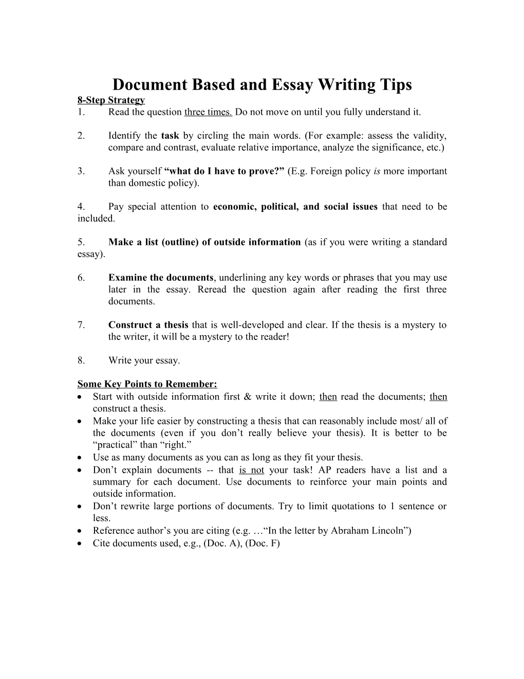 Dbq Writing Tips