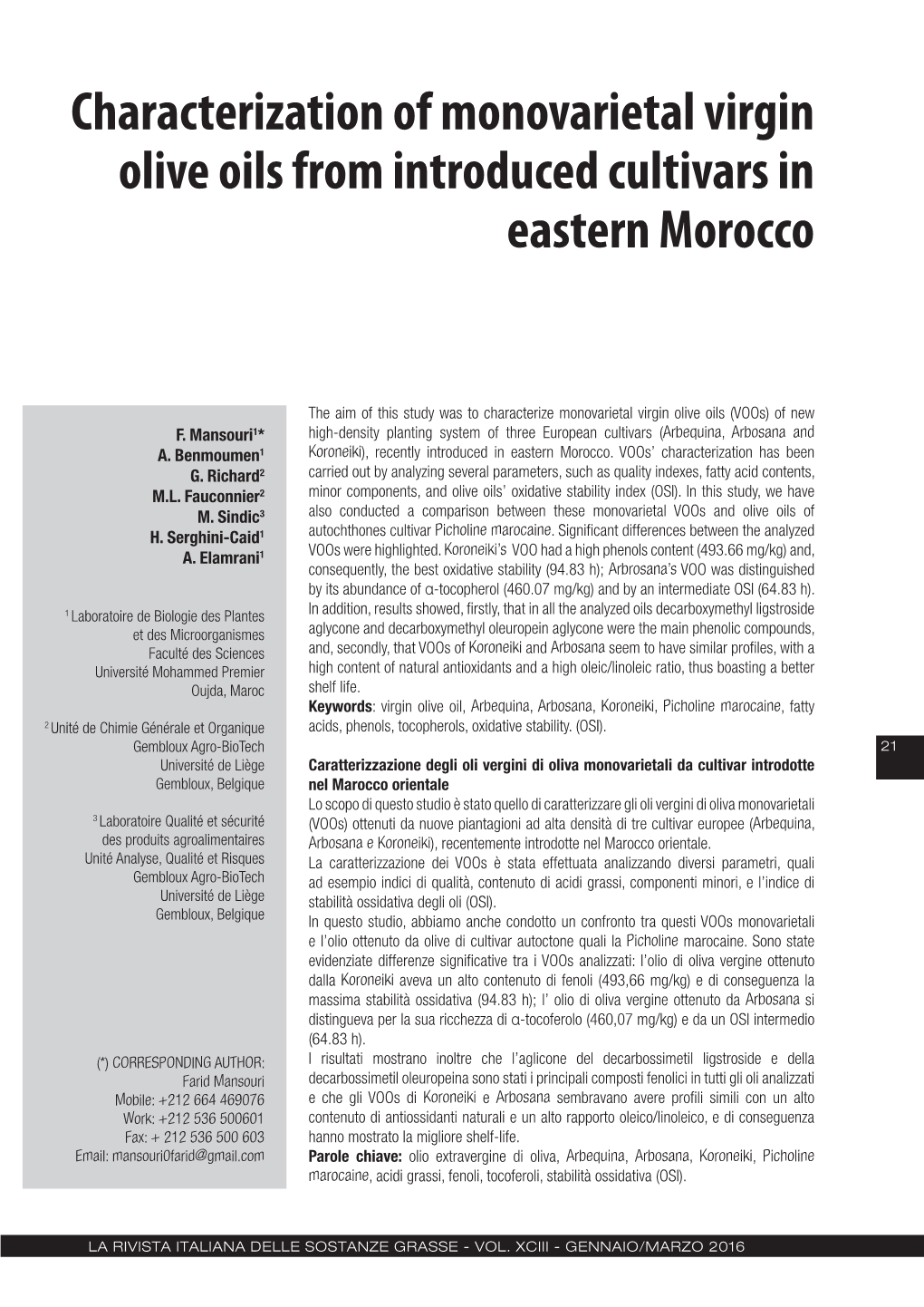 Characterization of Monovarietal Virgin Olive Oils from Introduced Cultivars in Eastern Morocco