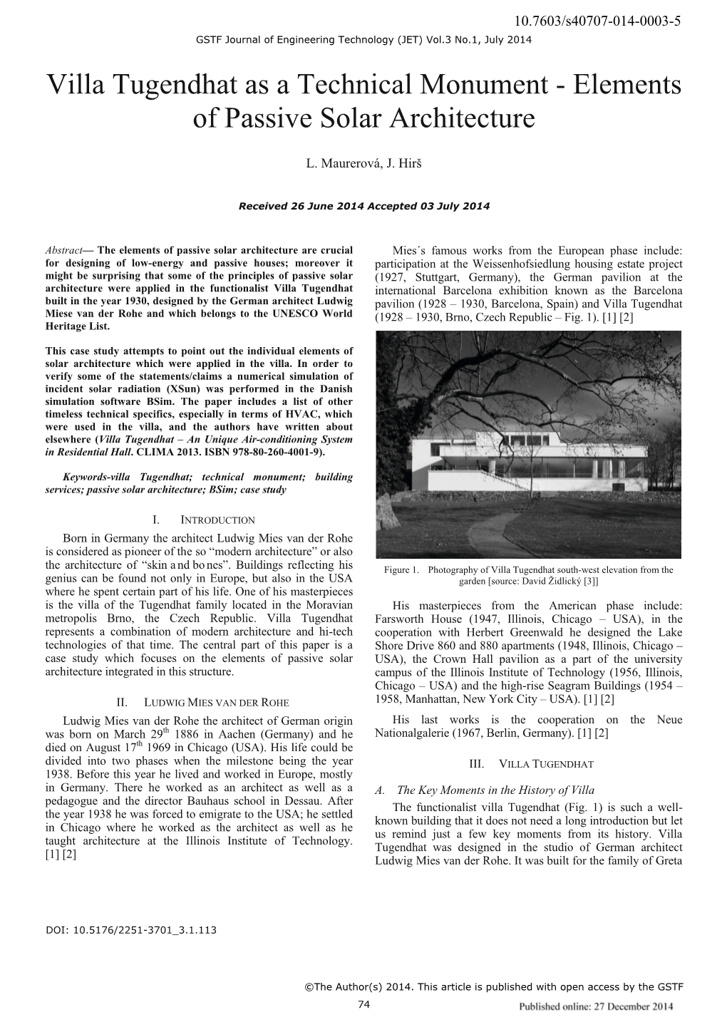 Villa Tugendhat As a Technical Monument - Elements of Passive Solar Architecture