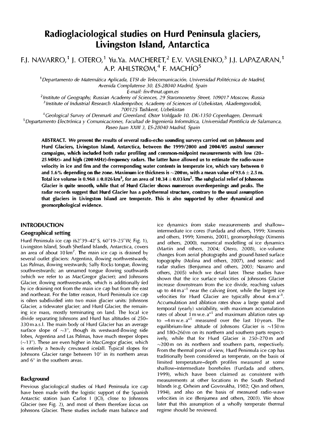 Radioglaciological Studies on Hurd Peninsula Glaciers, Livingston Island, Antarctica