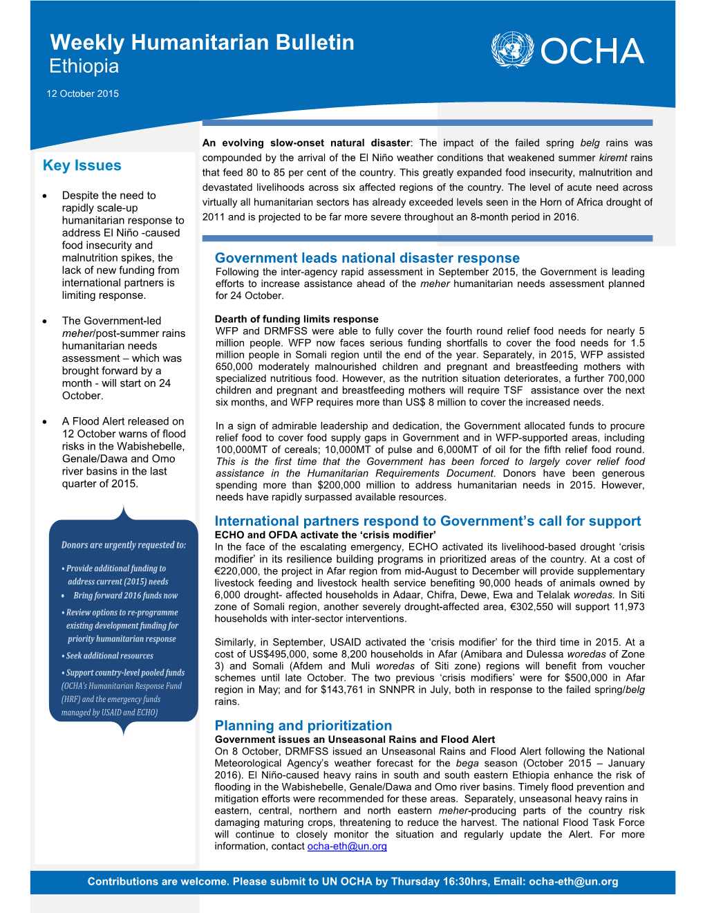 Weekly Humanitarian Bulletin Ethiopia