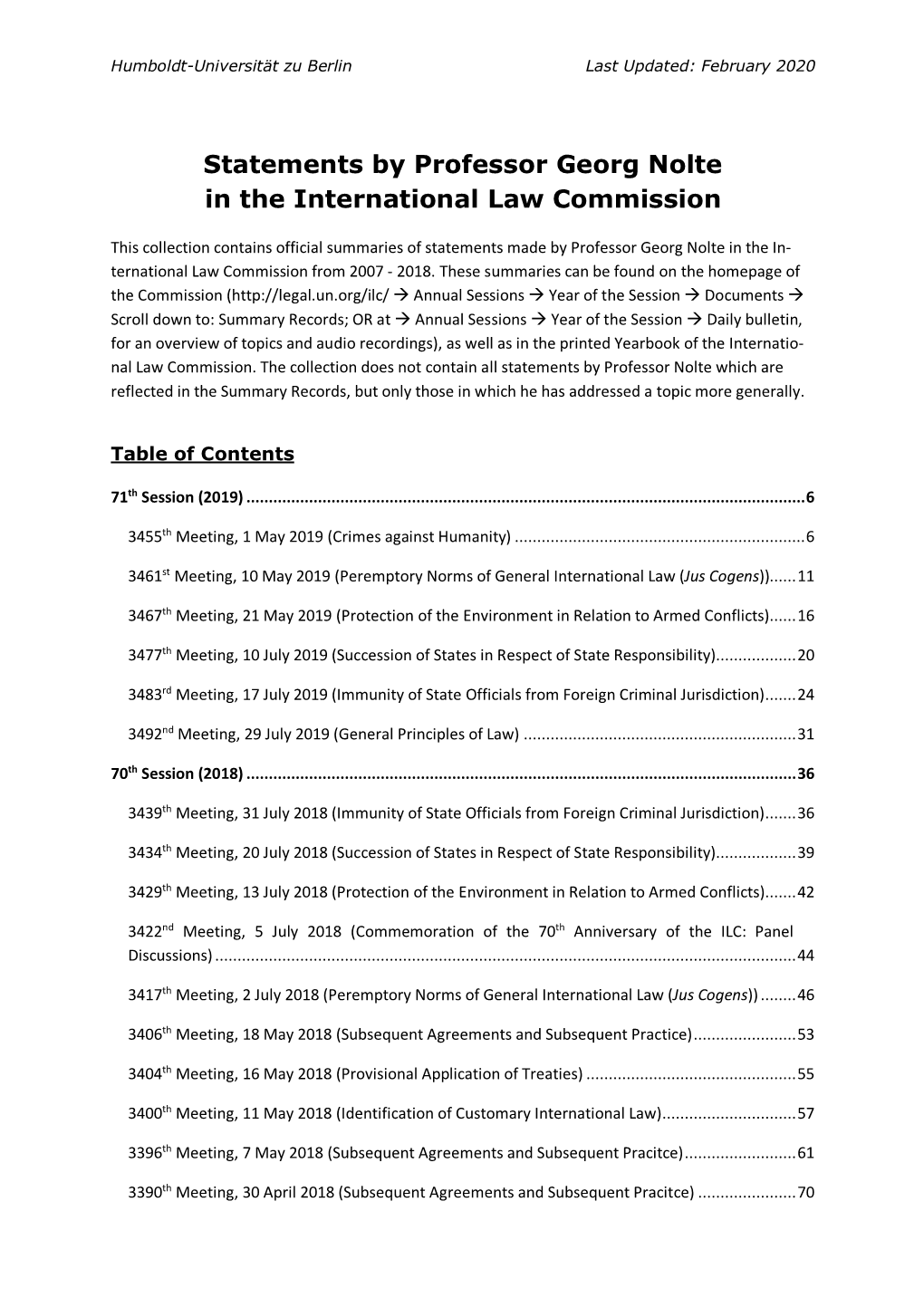 Statements by Professor Georg Nolte in the International Law Commission