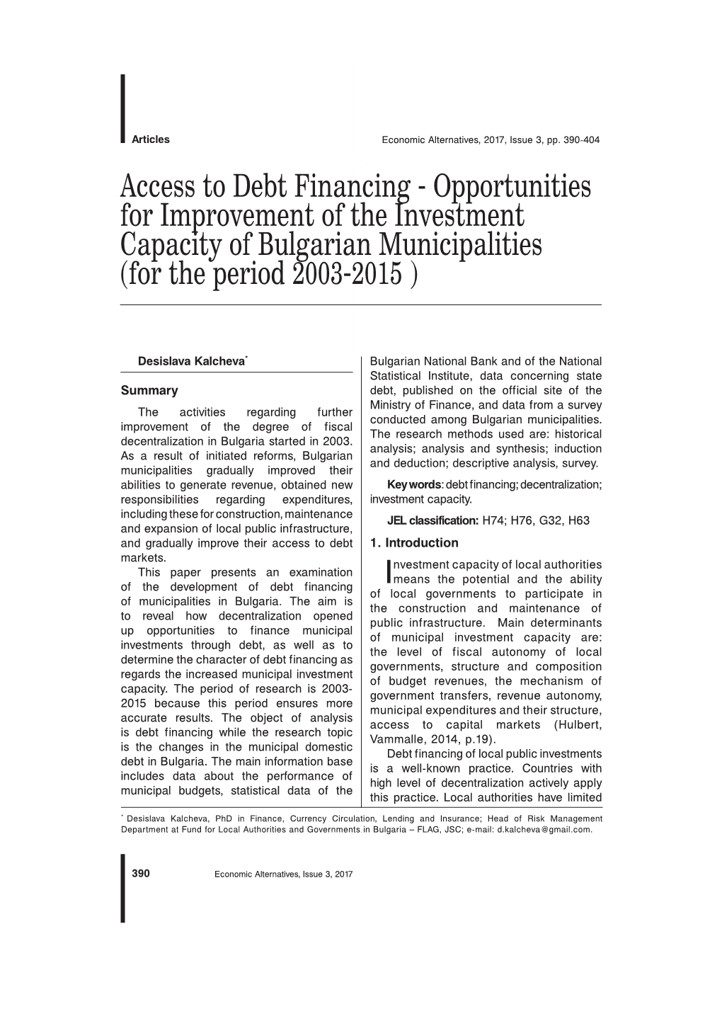 Access to Debt Financing – Opportunities for Improvement Of