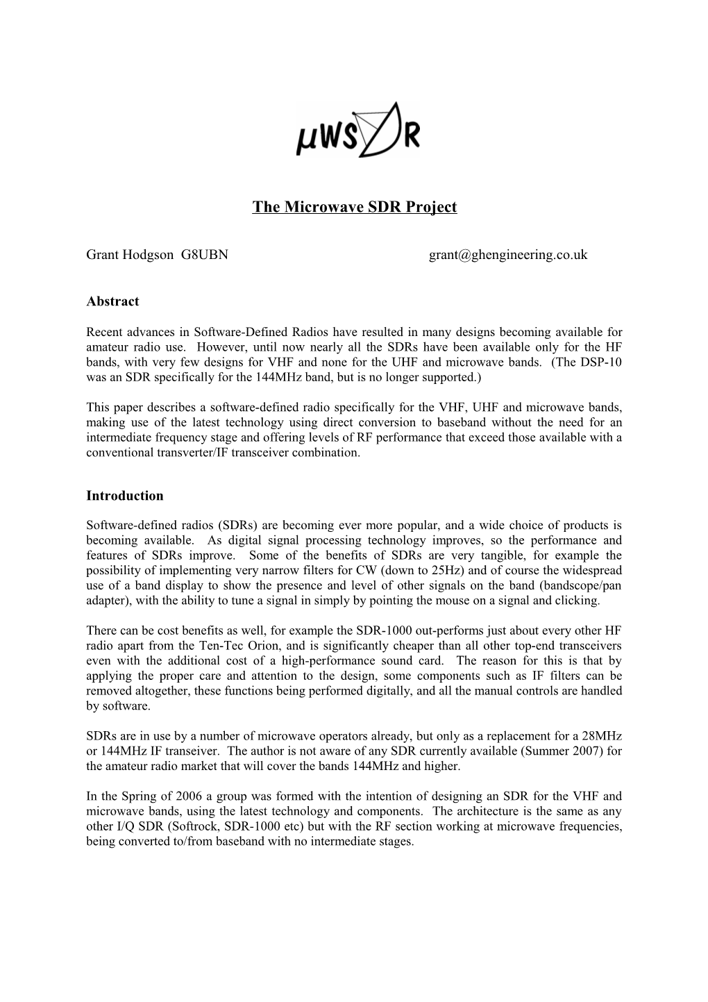 The Microwave SDR Project