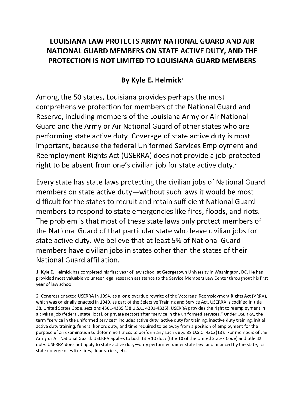 Louisiana Law Protects Army National Guard and Air National Guard Members on State Active