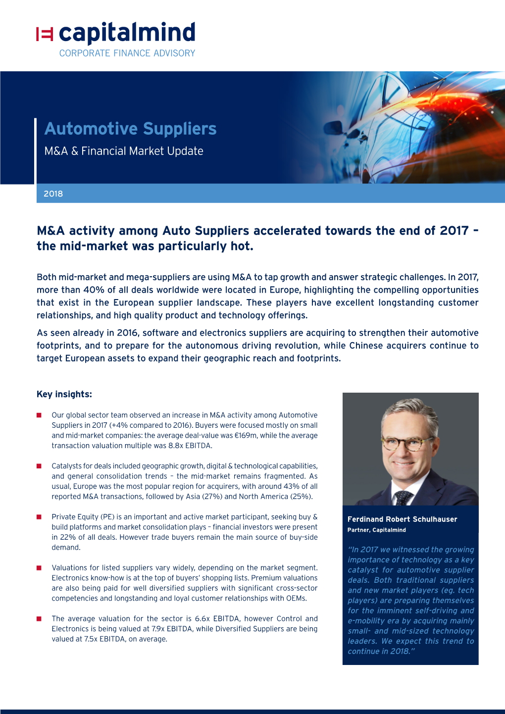 Automotive Suppliers M&A & Financial Market Update