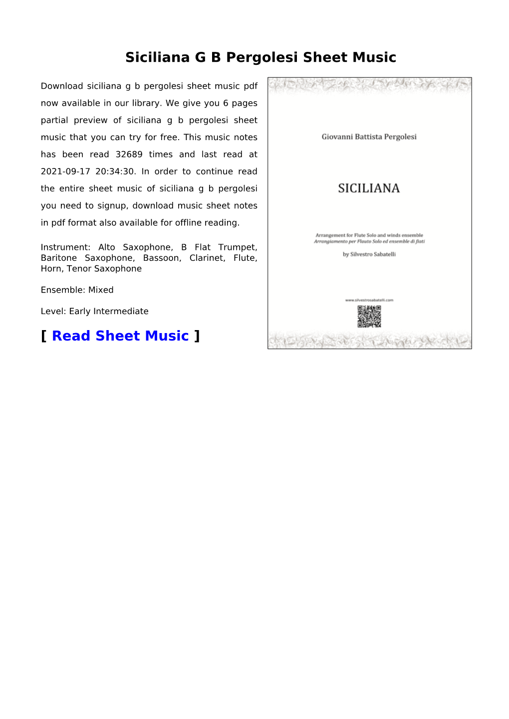 Siciliana GB Pergolesi Sheet Music