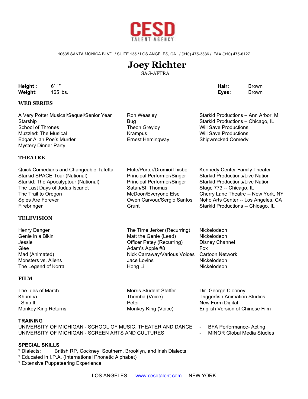 Joey Richter SAG-AFTRA