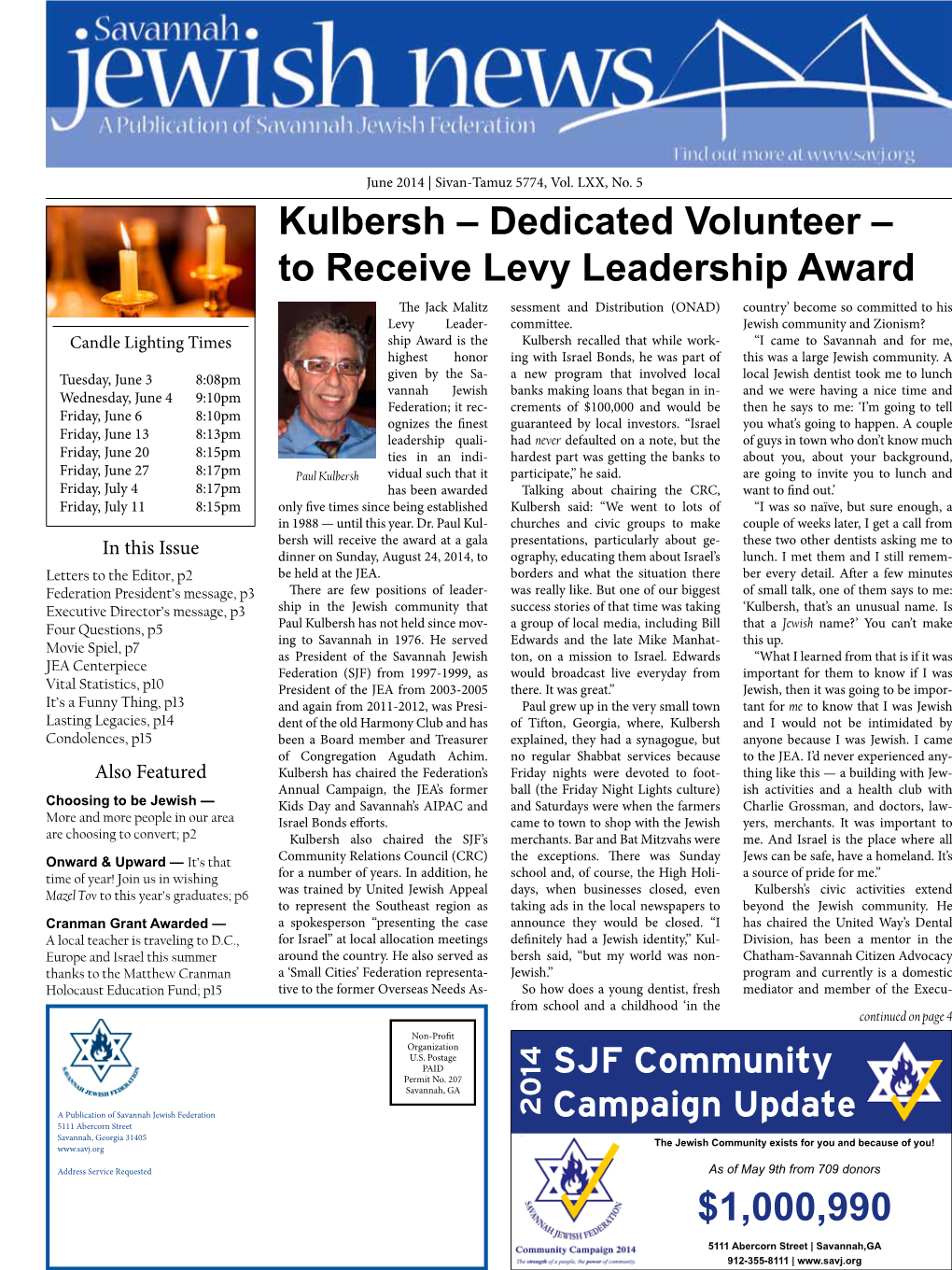 Kulbersh – Dedicated Volunteer – to Receive Levy Leadership Award