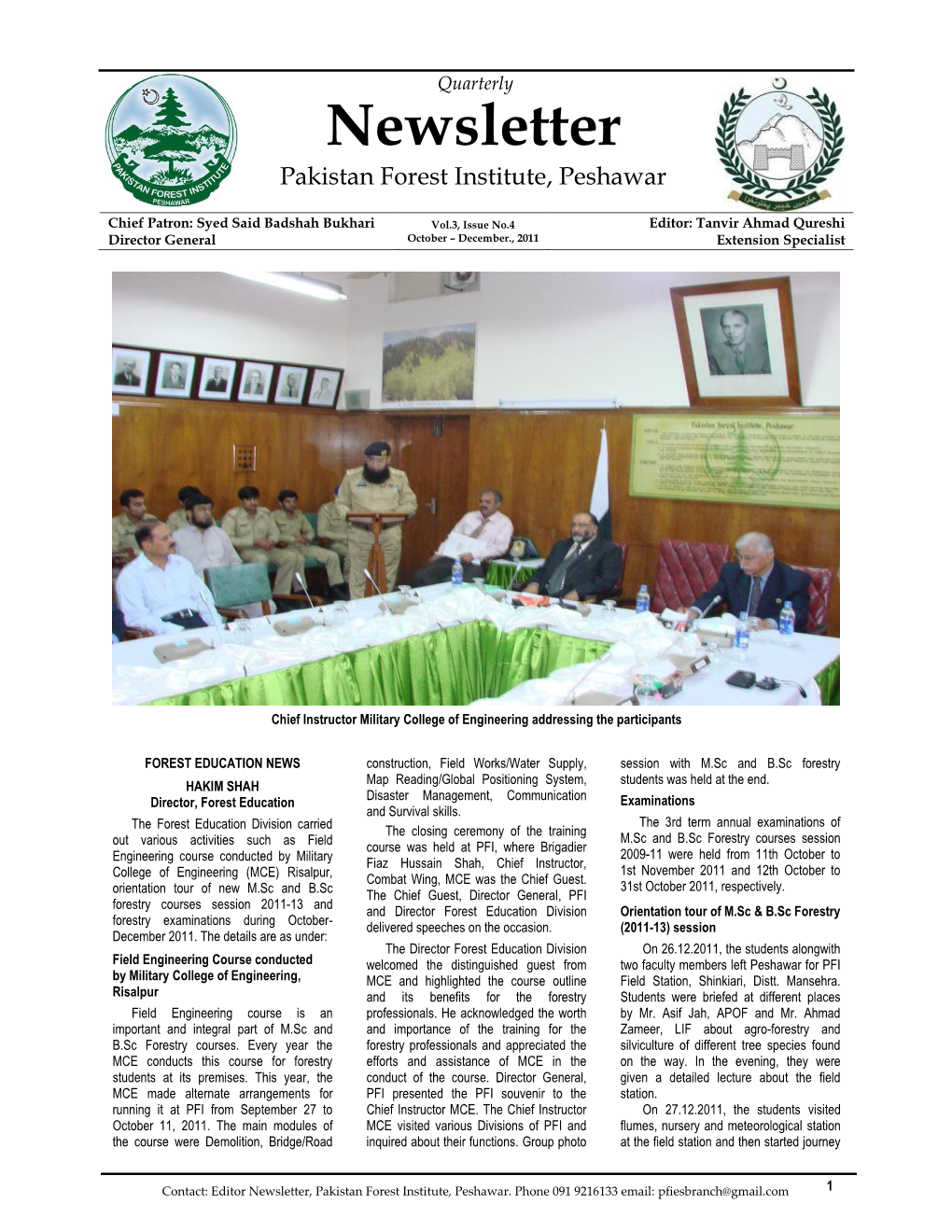 Newsletter Pakistan Forest Institute, Peshawar