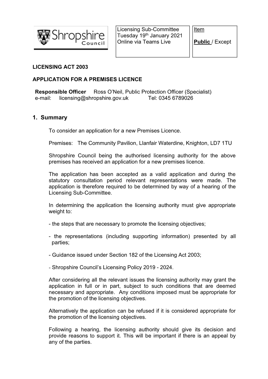 Application for a Premises Licence