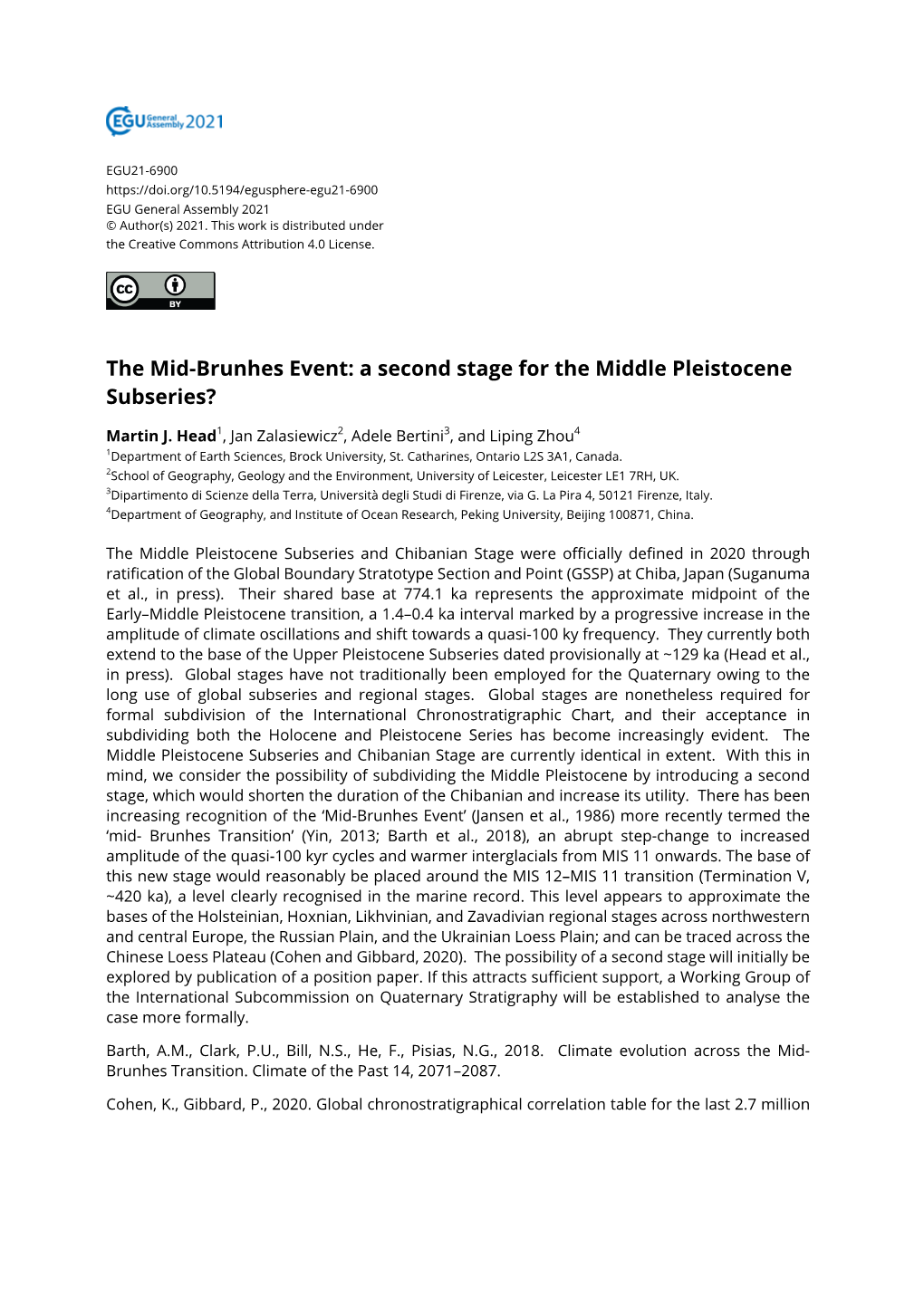 The Mid-Brunhes Event: a Second Stage for the Middle Pleistocene Subseries?