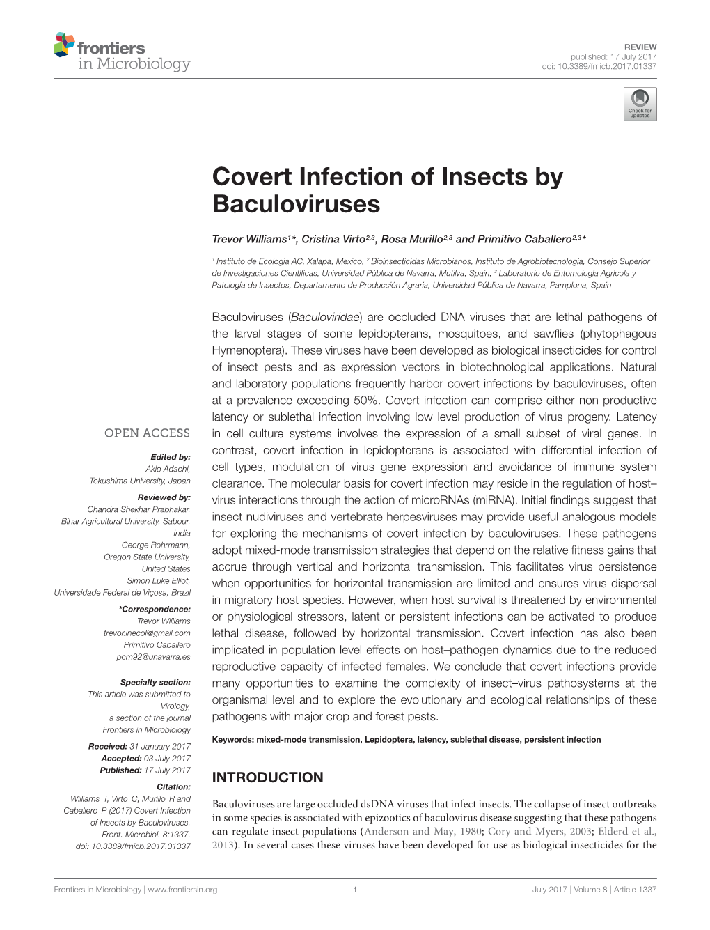 Covert Infection of Insects by Baculoviruses