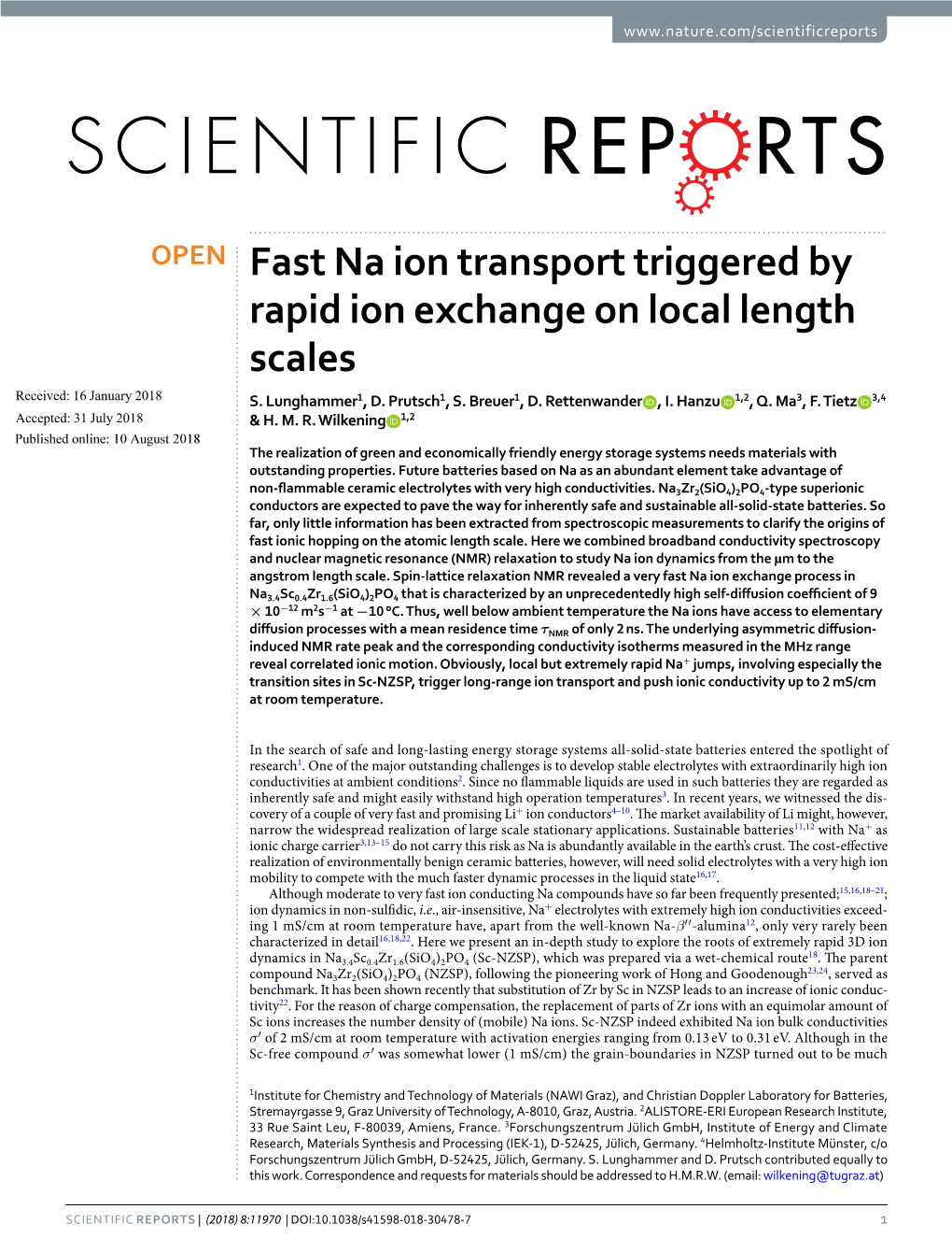 Fast Na Ion Transport Triggered by Rapid Ion Exchange on Local Length Scales Received: 16 January 2018 S