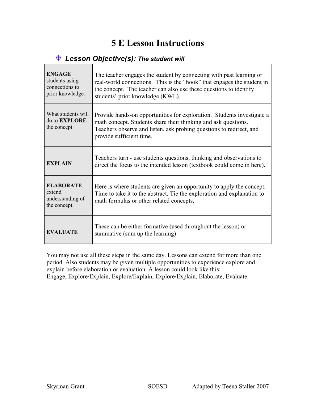 Math 5 E Lesson Model