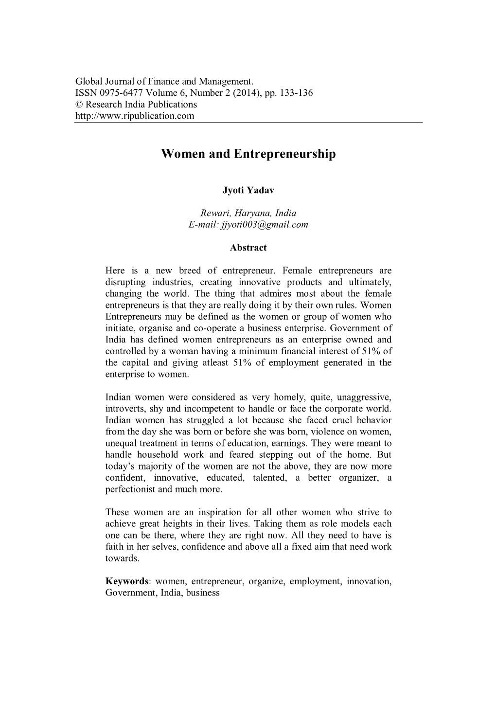 Women and Entrepreneurship