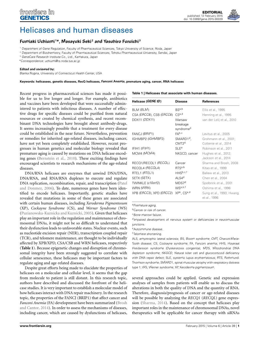 Helicases and Human Diseases