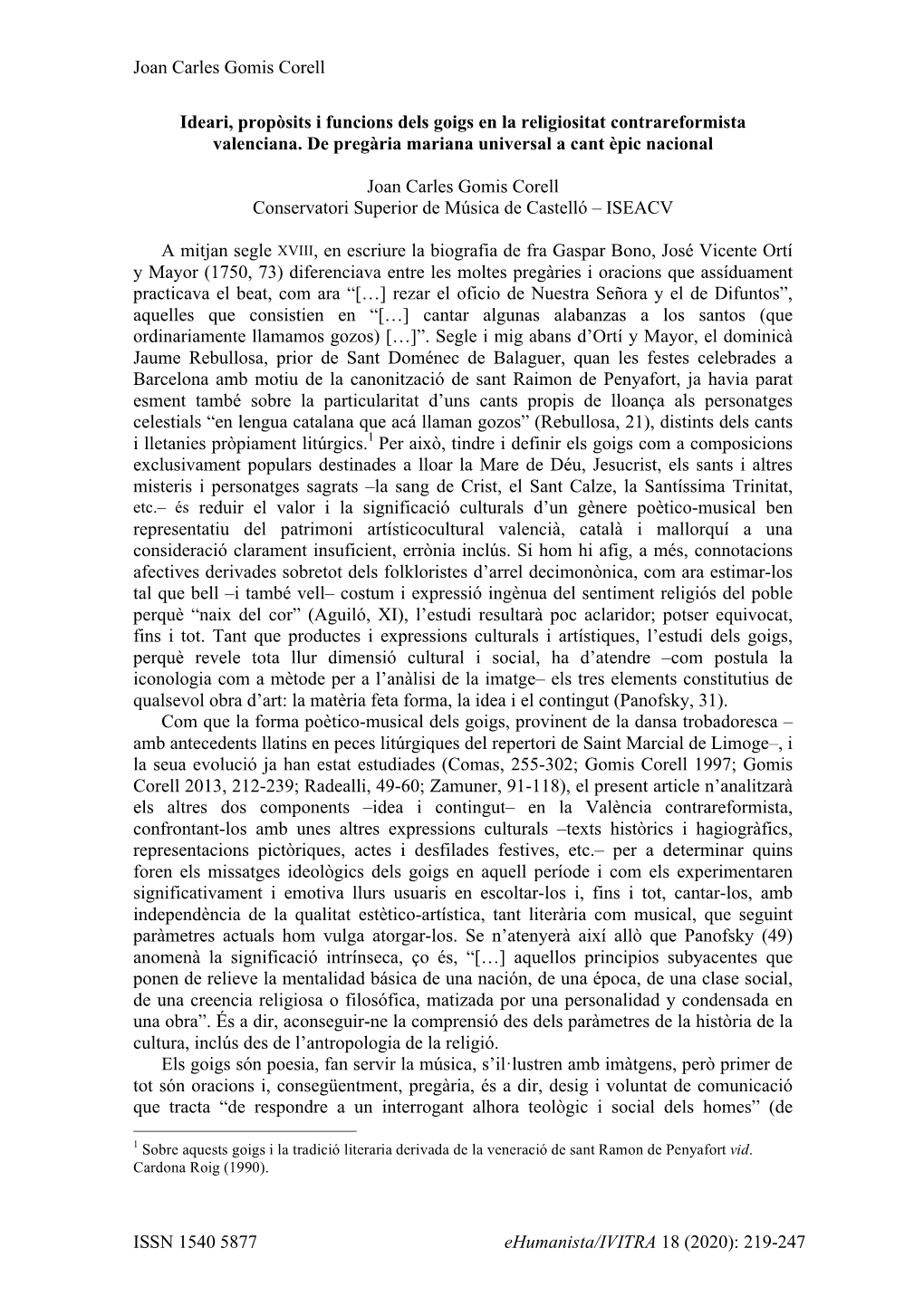 Joan Carles Gomis Corell ISSN 1540 5877 Ehumanista/IVITRA 18
