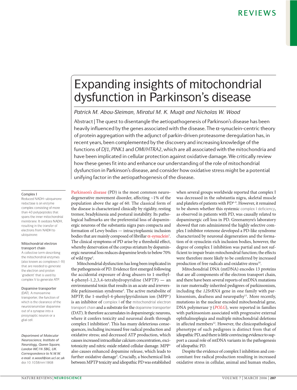 Expanding Insights of Mitochondrial Dysfunction in Parkinson's Disease