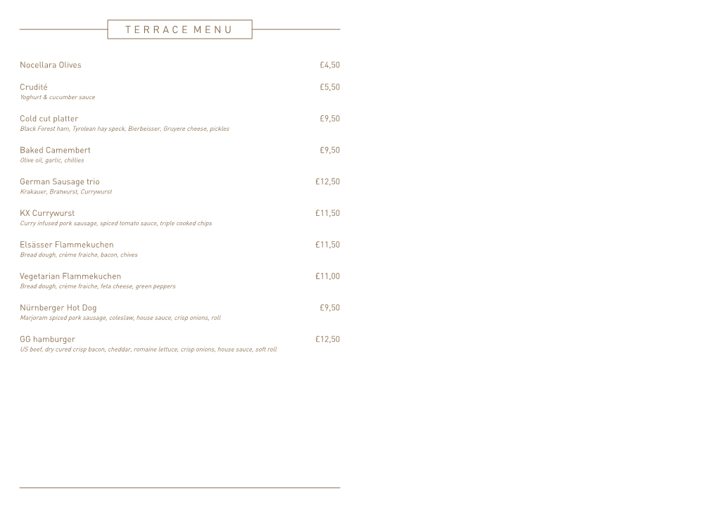 Terrace Menu