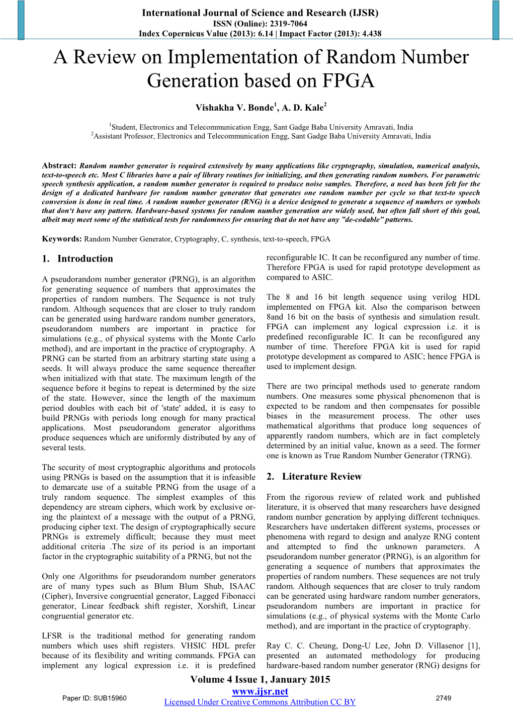 A Review on Implementation of Random Number Generation Based on FPGA