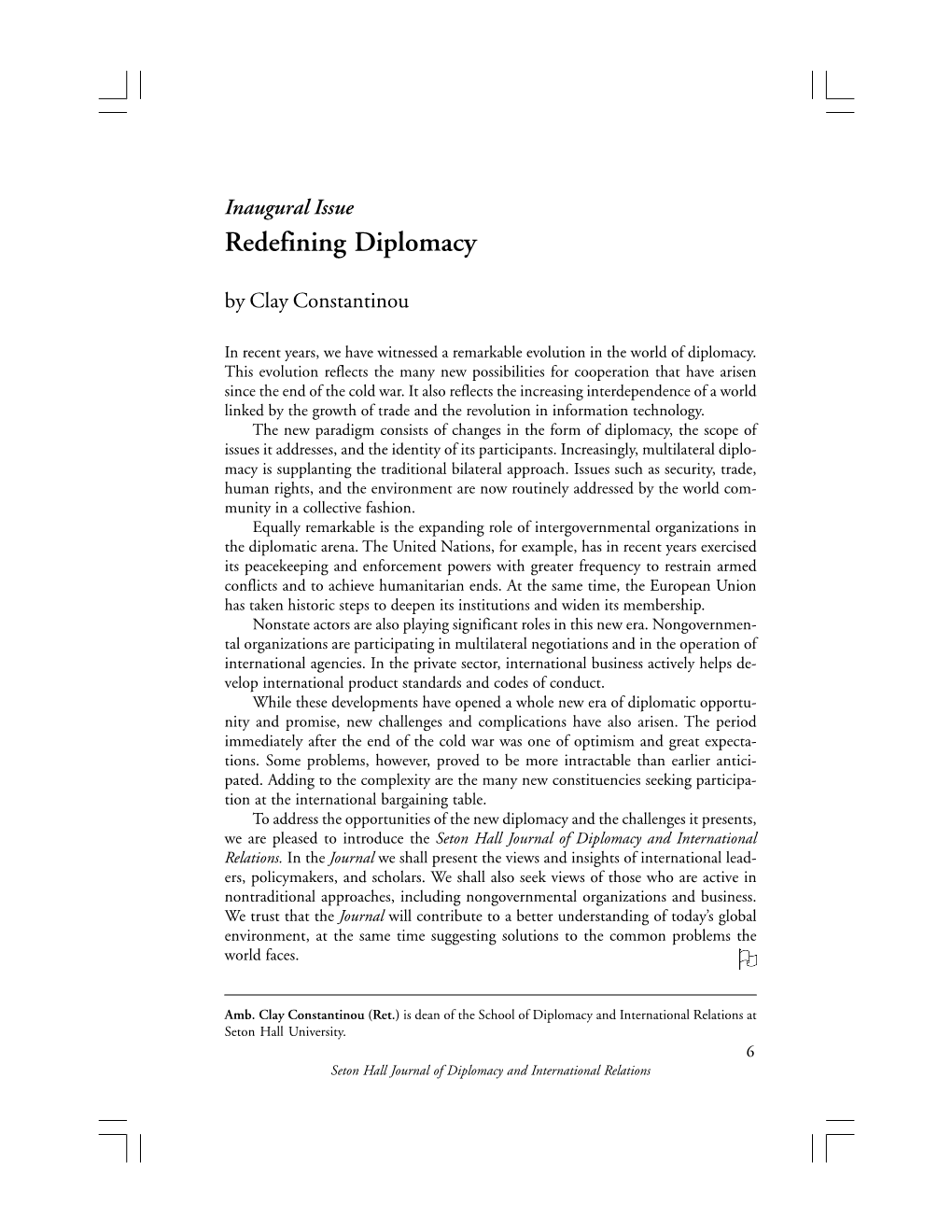 Inaugural Issue: Redefining Diplomacy