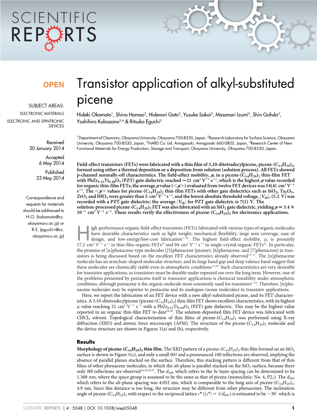 Transistor Application of Alkyl-Substituted Picene