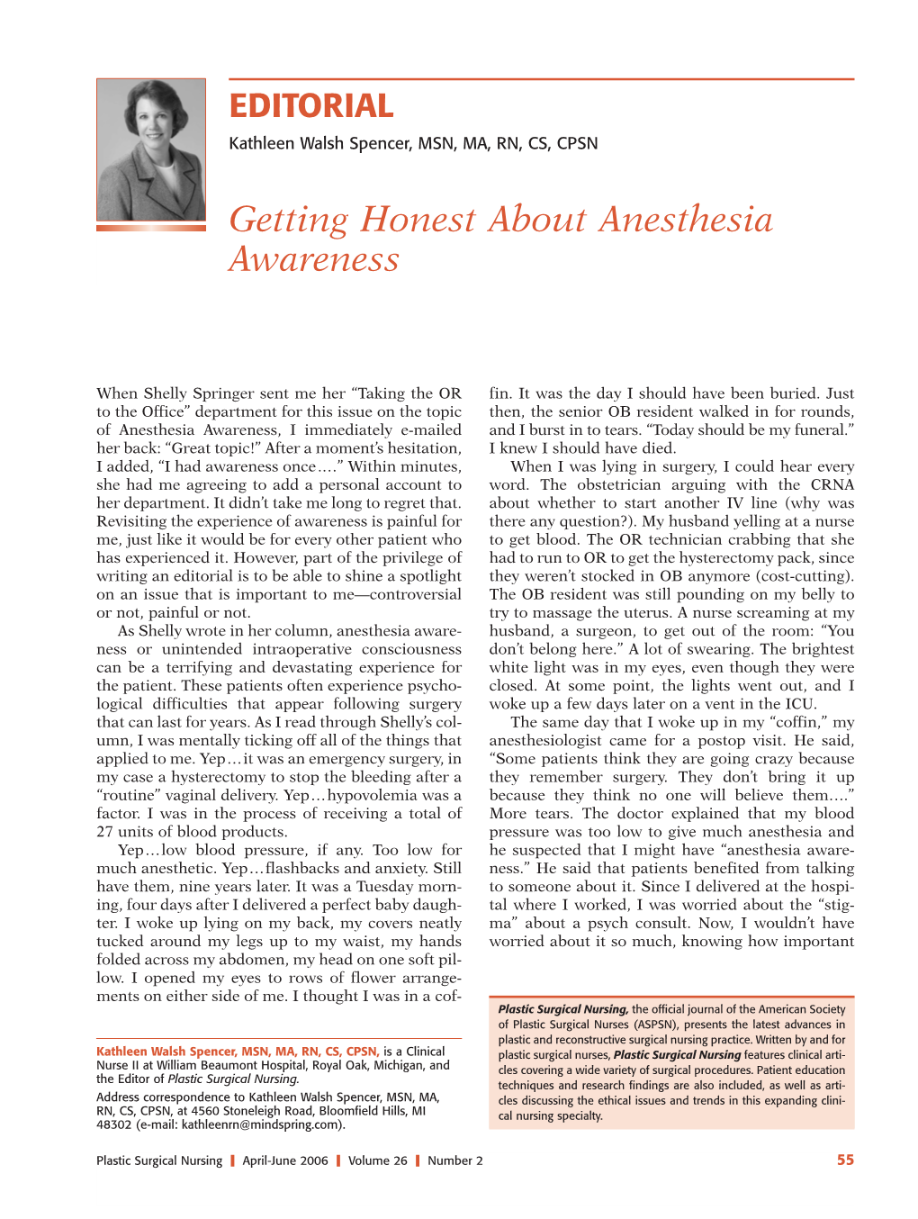 Getting Honest About Anesthesia Awareness