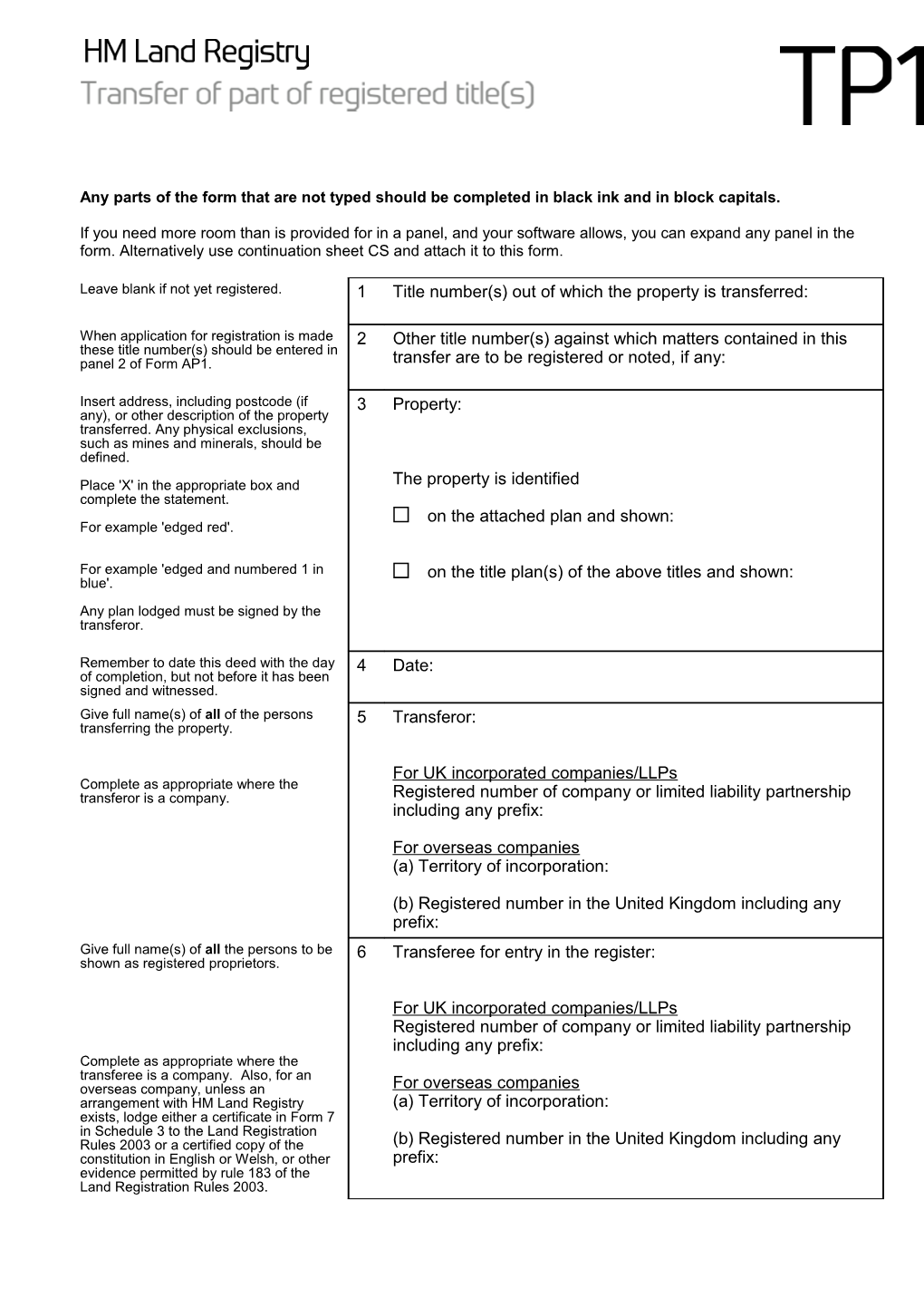 Any Parts of the Form That Are Not Typed Should Be Completed in Black Ink and in Block