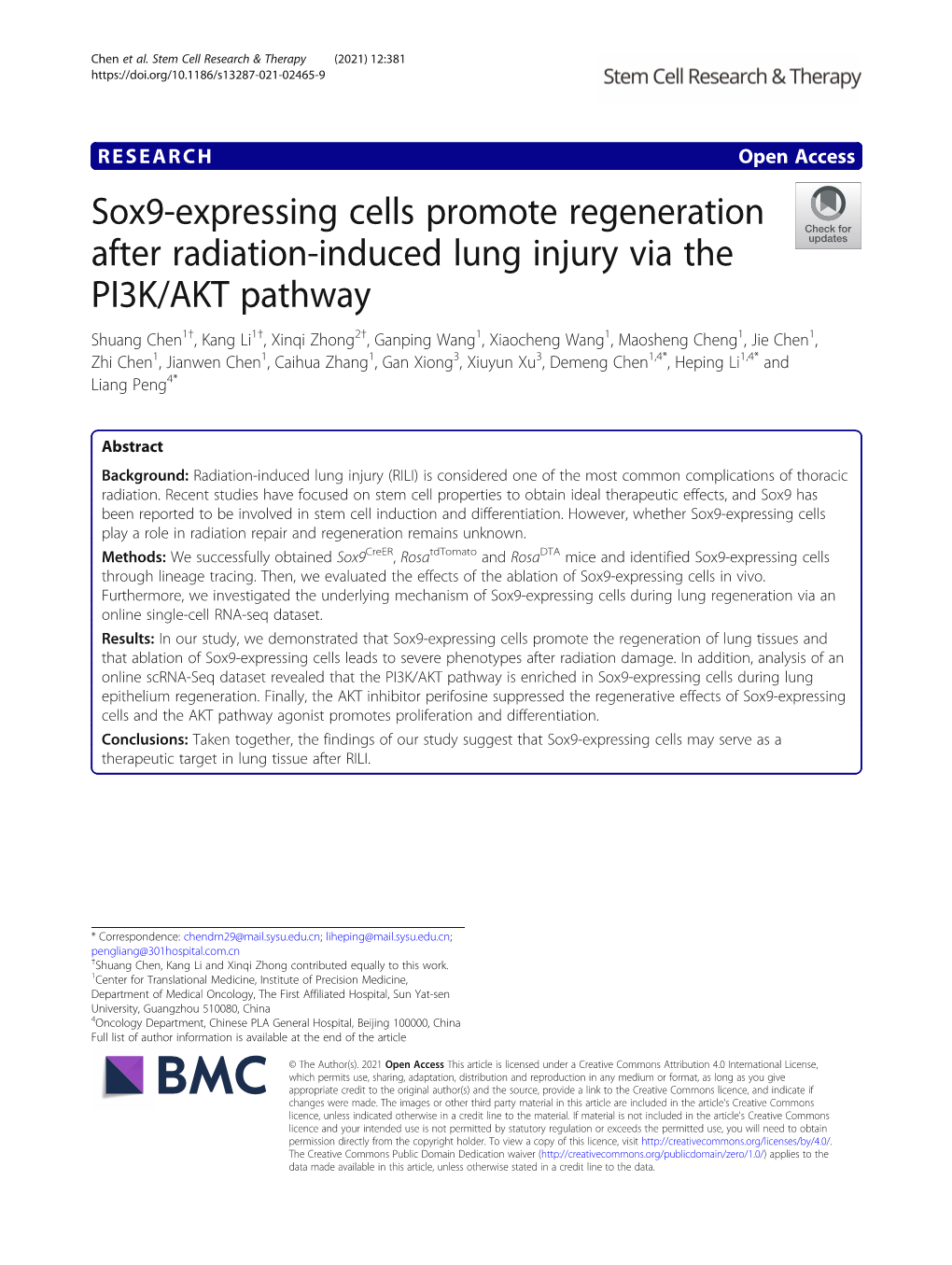 Sox9-Expressing Cells Promote Regeneration After Radiation