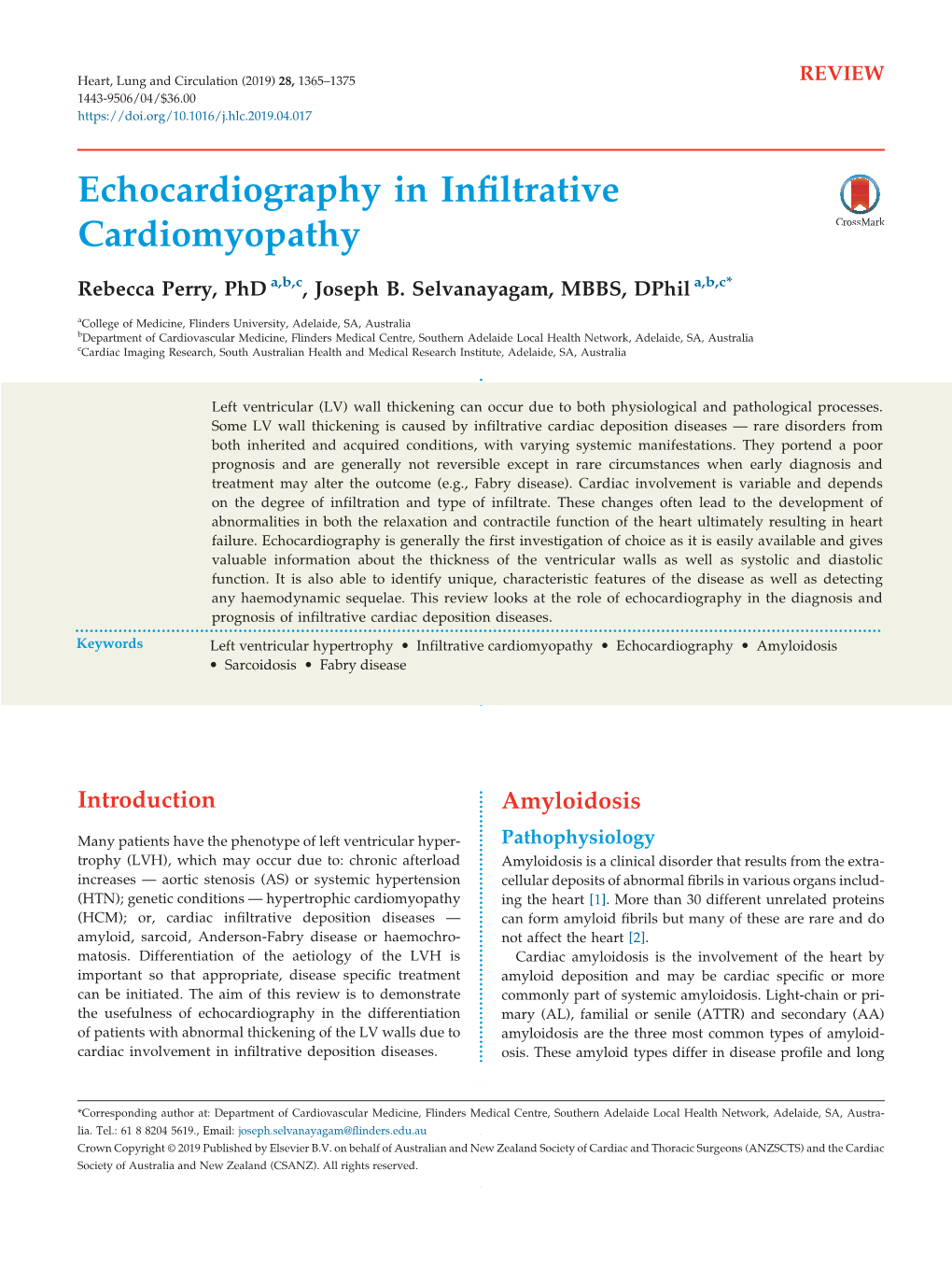 Echocardiography in Infiltrative Cardiomyopathy