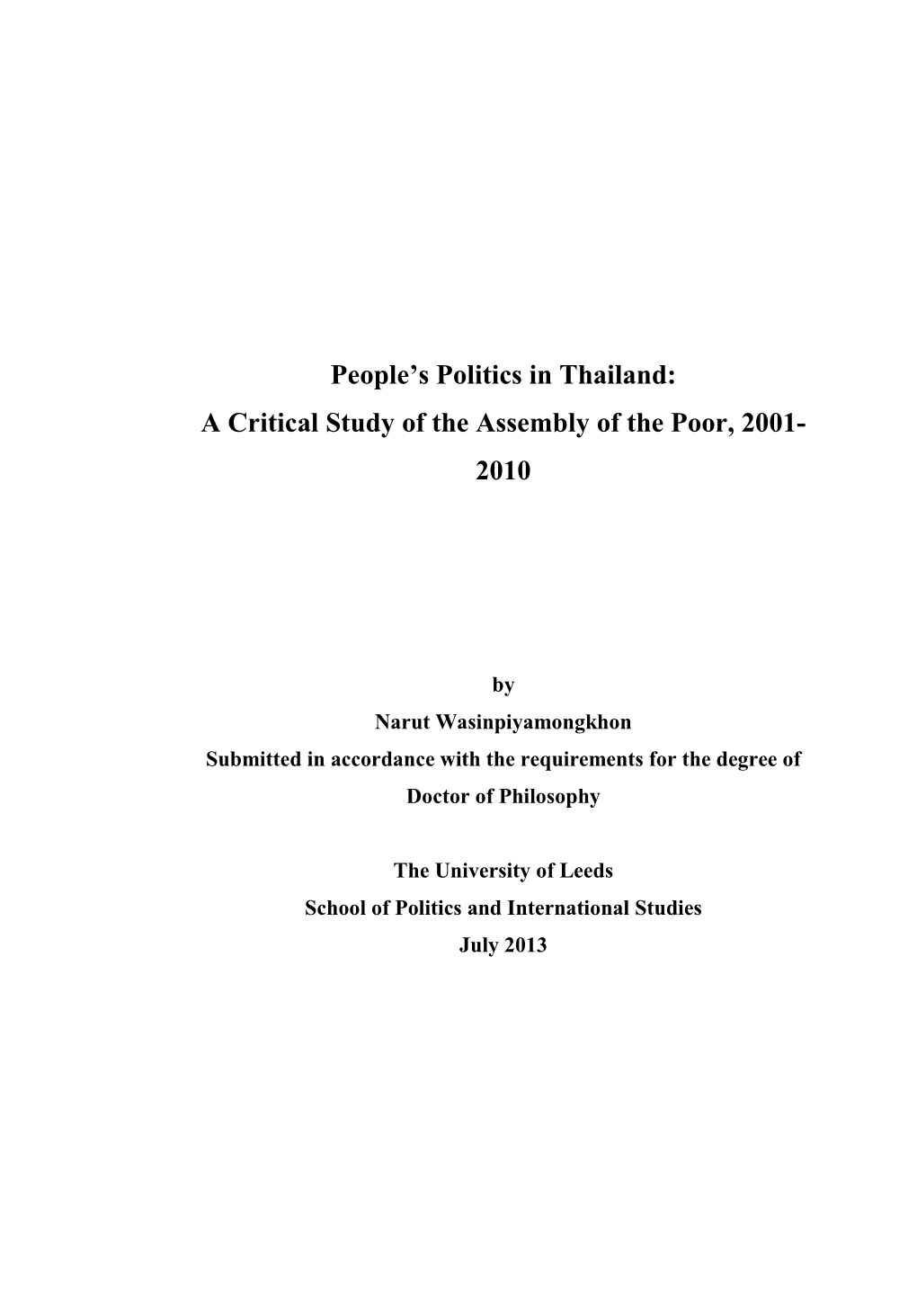 People's Politics in Thailand