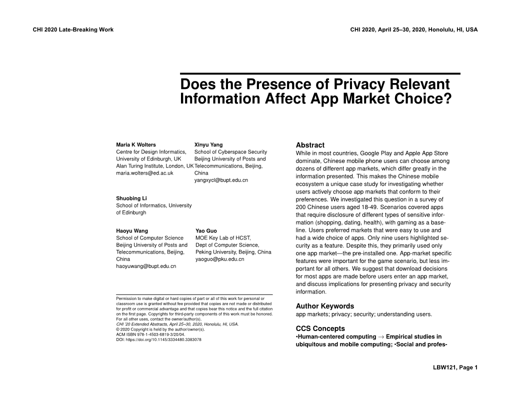 Does the Presence of Privacy Relevant Information Affect App Market Choice?