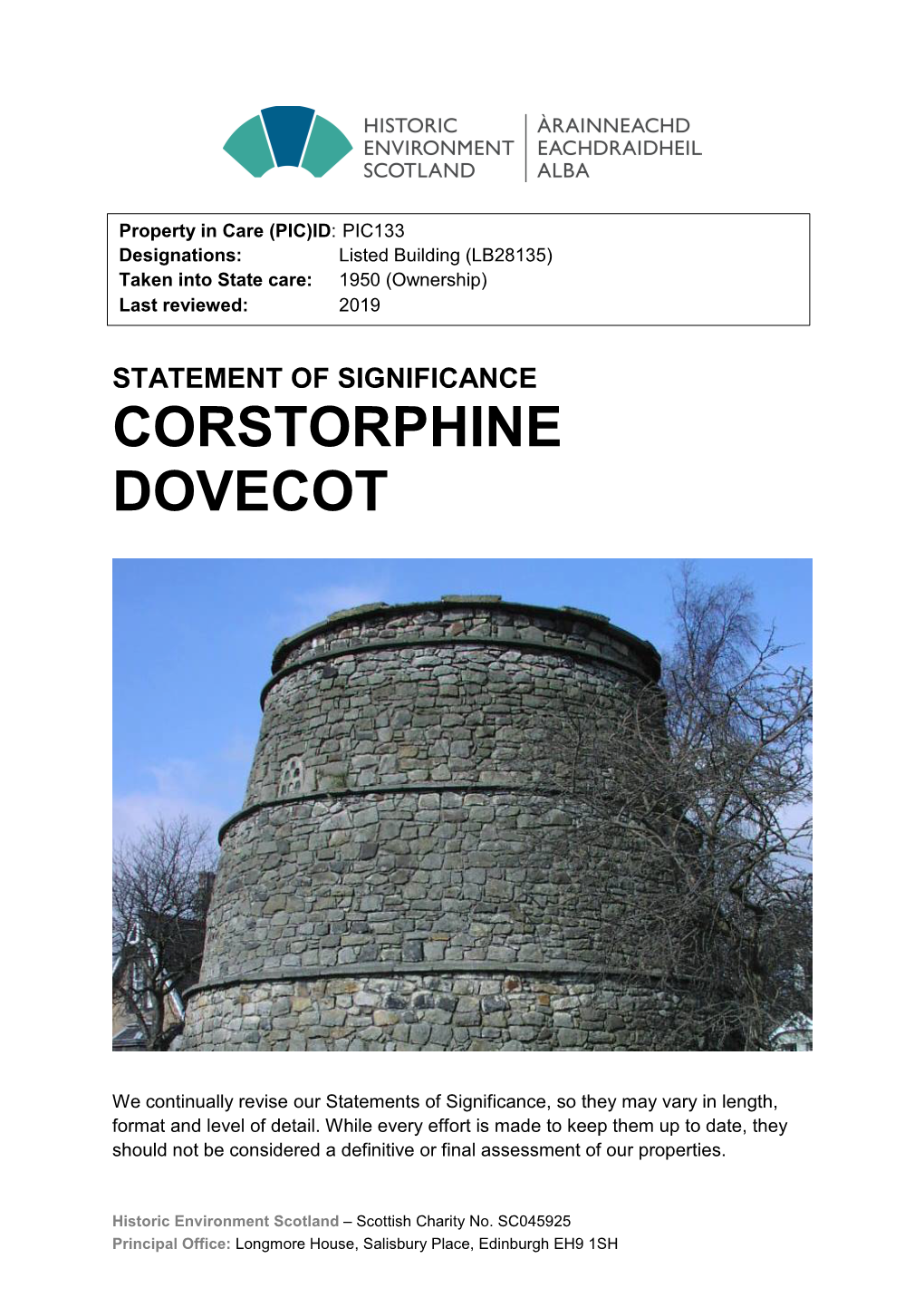 Corstorphine Dovecot Statement of Significance