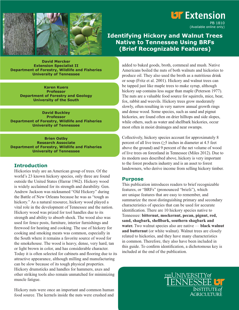 Identifying Hickory and Walnut Trees Native to Tennessee Using Brfs (Brief Recognizable Features)
