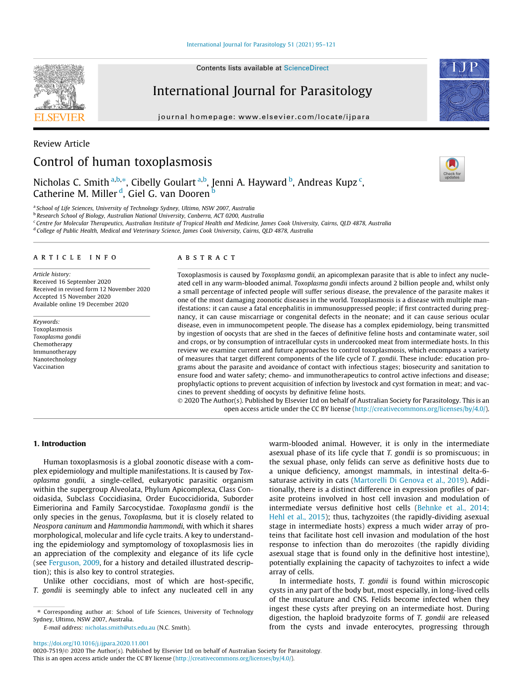 Control of Human Toxoplasmosis ⇑ Nicholas C