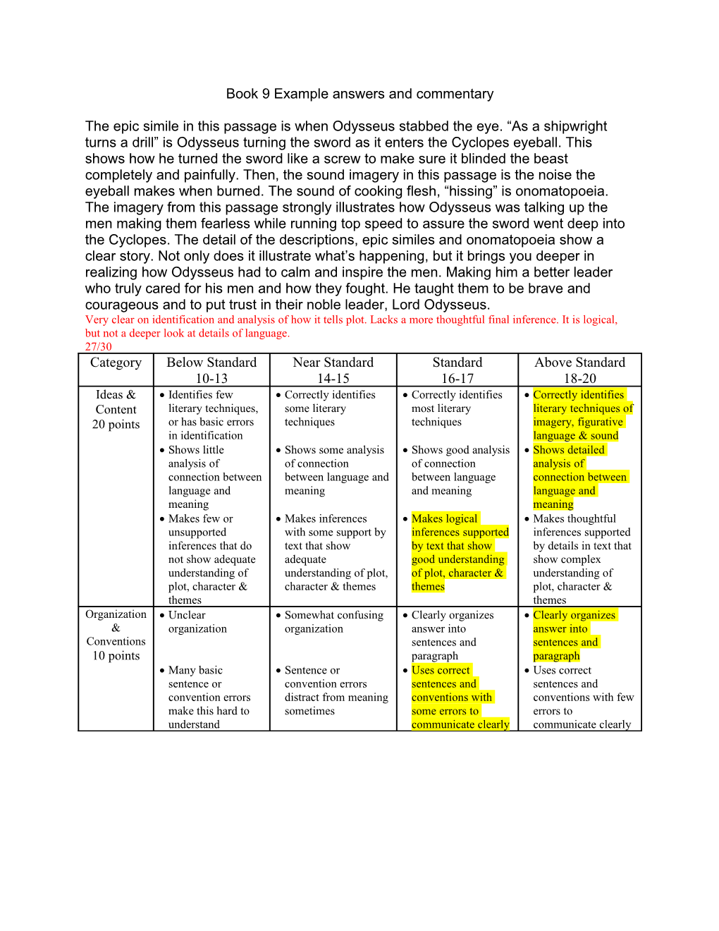 Book 9 Example Answers and Commentary