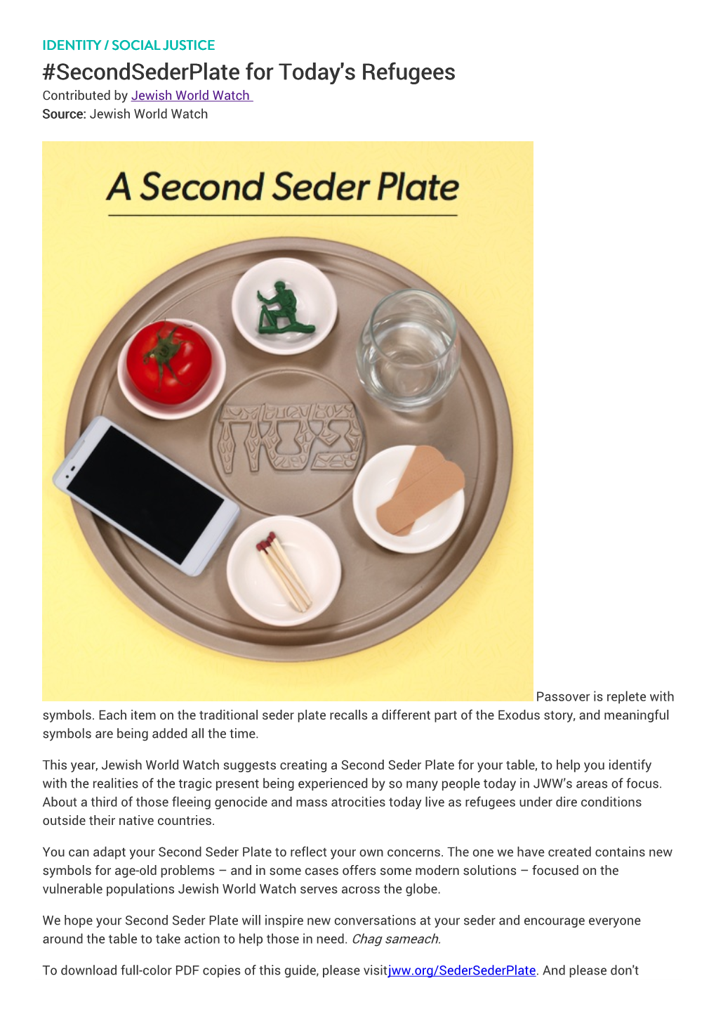 Secondsederplate for Today's Refugees Contributed by Jewish World Watch Source: Jewish World Watch