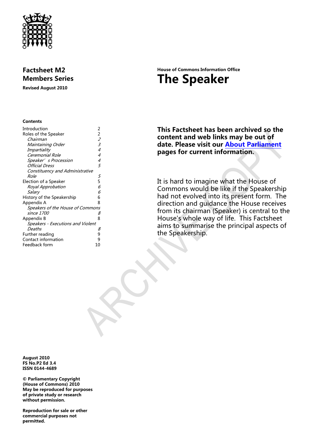 The Speaker Revised August 2010