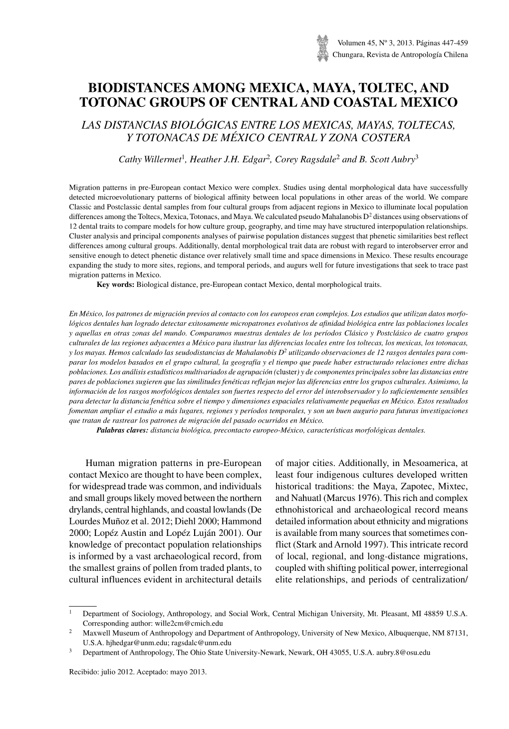 Biodistances Among Mexica, Maya, Toltec, and Totonac