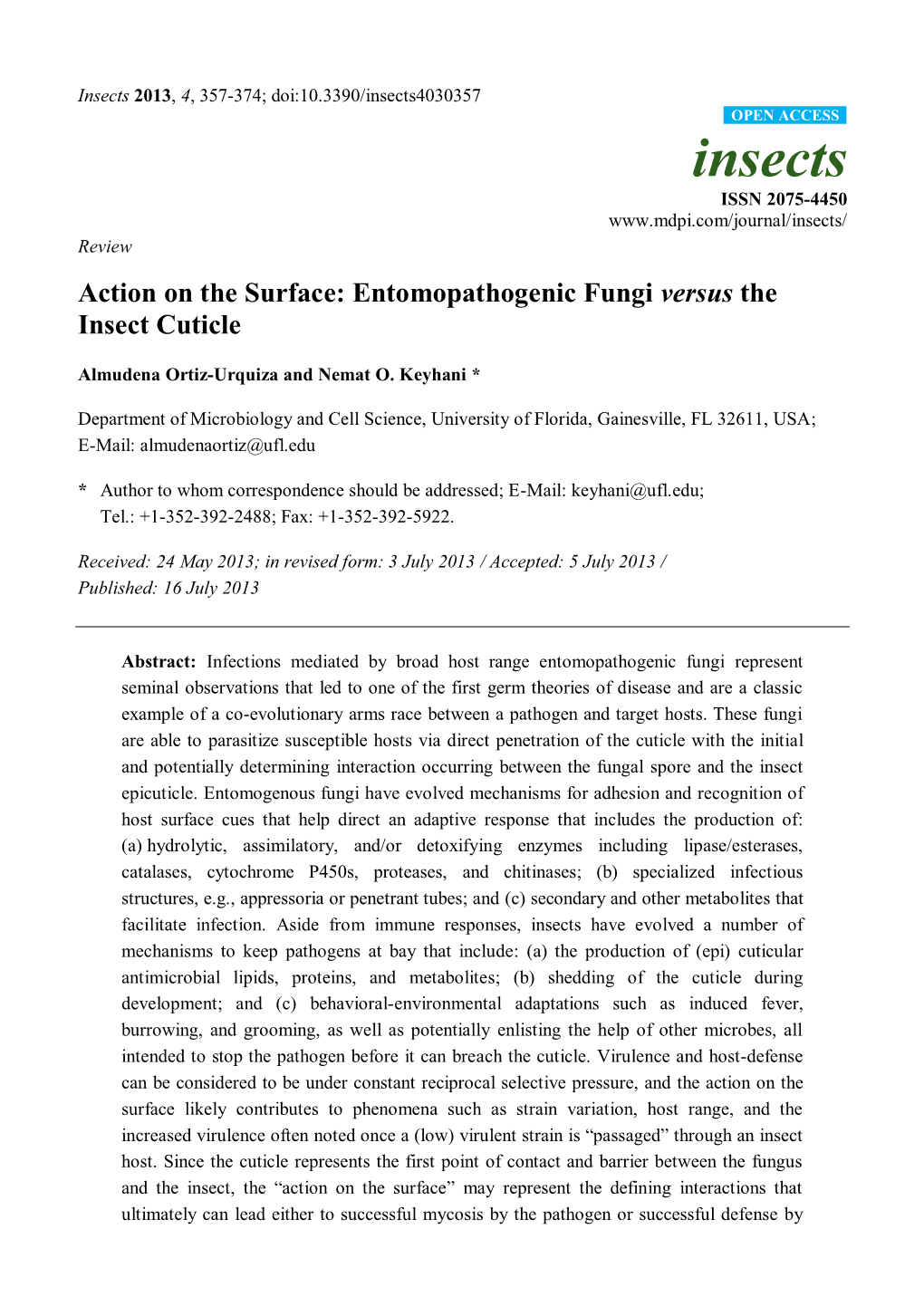 Entomopathogenic Fungi Versus the Insect Cuticle