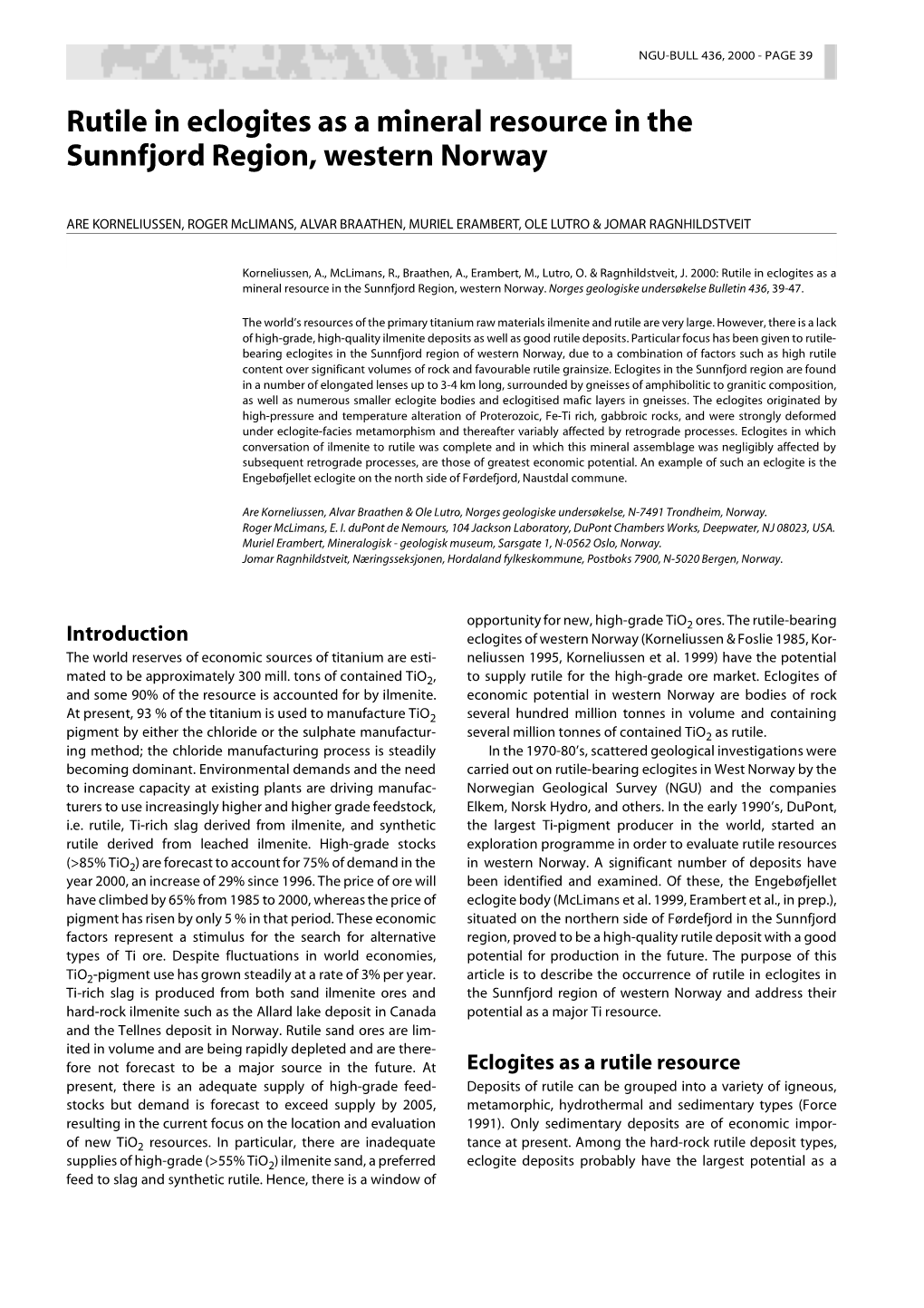 Rutile in Eclogites As a Mineral Resource in the Sunnfjord Region, Western Norway