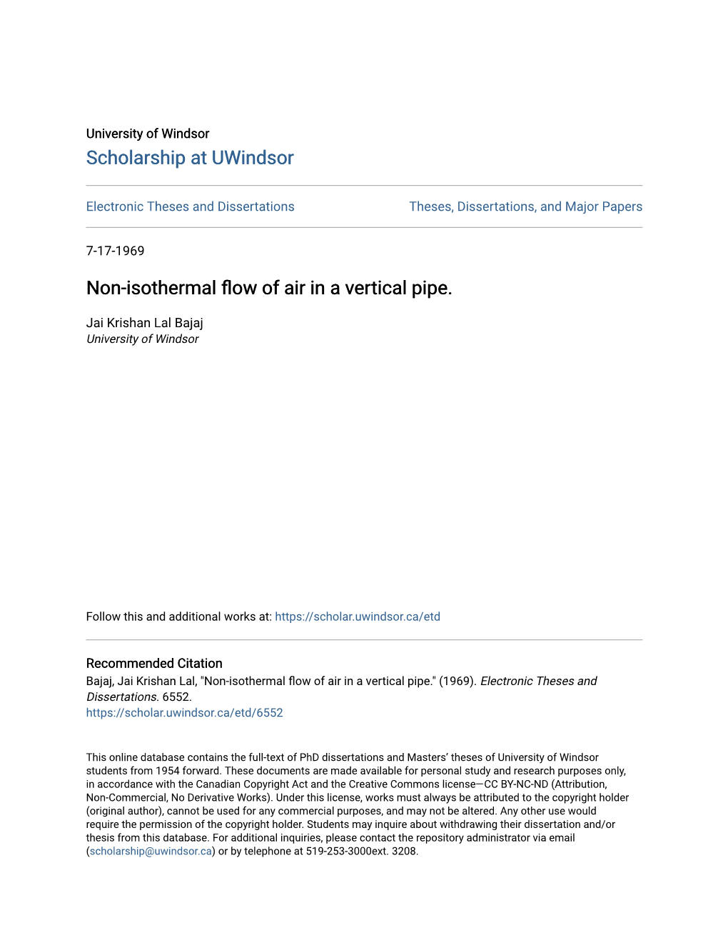 Non-Isothermal Flow of Air in a Vertical Pipe." (1969)